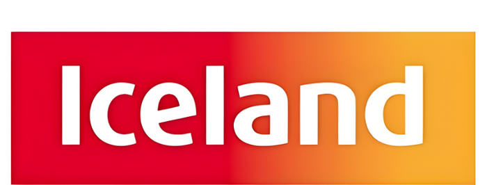 Iceland logo in white text on a gradient background, shifting from red to orange.
